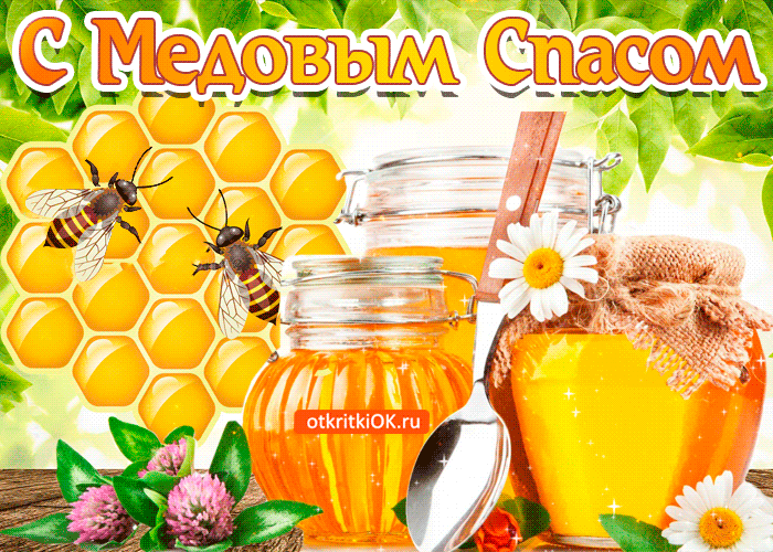 Открытка Медовый спас - Открытка с пчелами и мёдом - С Днём Открытка | Красивая открытка #117