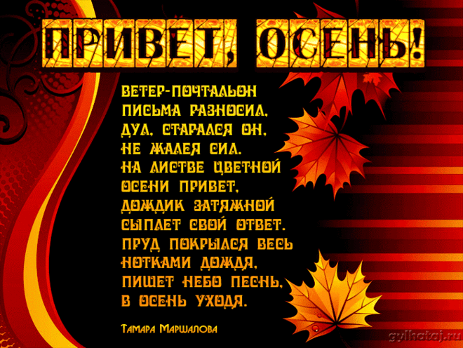 Открытка Первый день осени - Открытка с осенними листьями  Привет, осень! | Красивая открытка #112