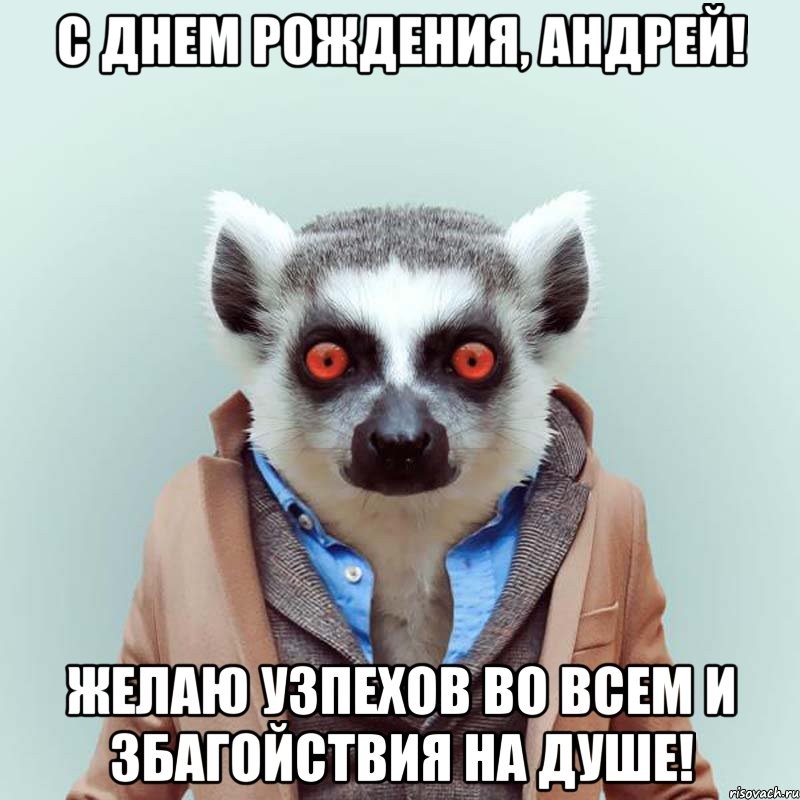 Открытка открытки с именем Андрей - Лемур поздравляет с днём рождения! | Красивая открытка #3