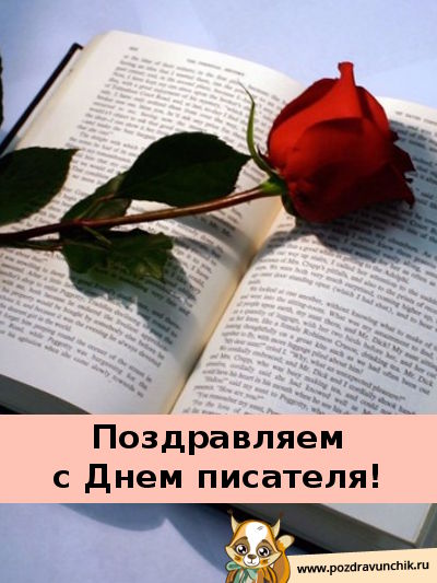 Открытка Открытки на Всемирный день писателя - Поздравление с Днем писателя: открытка с книгой и розой | Красивая открытка #8
