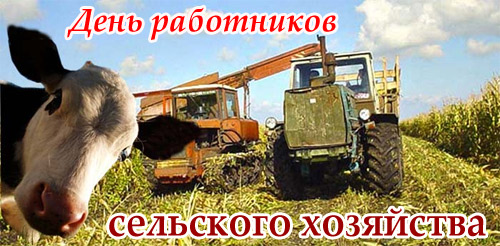 Открытка День работников сельского хозяйства - Корова и трактор на поле: открытка с днем работника сельского хозяйства | Красивая открытка #17