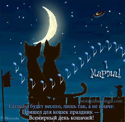 Открытка Открытки с днем кошек - Кошки на крыше, гифка, праздник, музыка | Красивая открытка #15