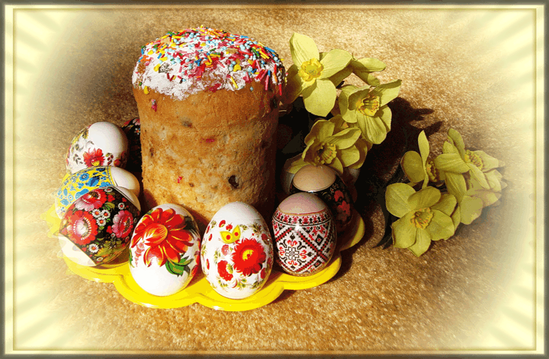 Открытка Пасха - Пасхальный кулич и пасхальные яйца. Открытка | Красивая открытка #162
