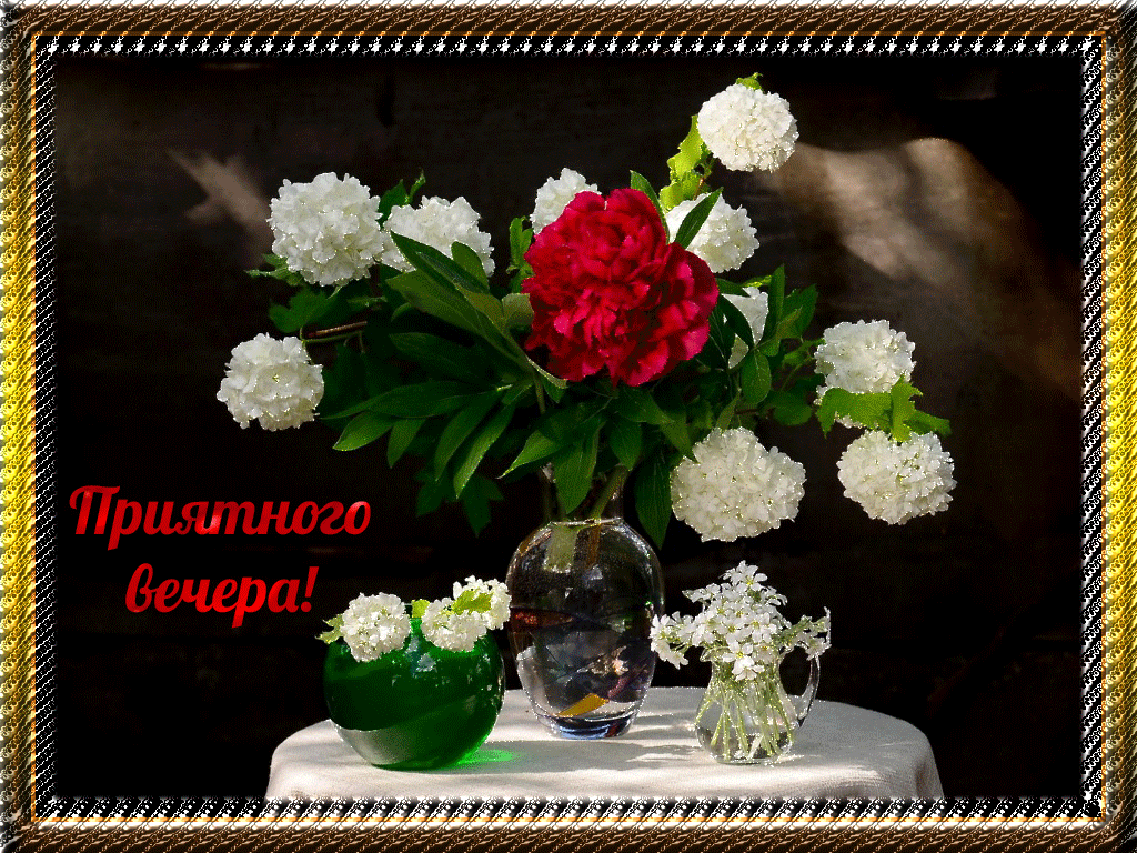 Открытка Хорошего вечера - Открытка с цветами: пионы и гипсофила | Красивая открытка #6