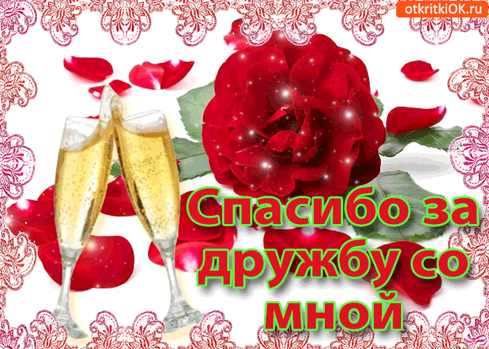 Открытка Открытки о дружбе - Открытка с шампанским и розами | Красивая открытка #119