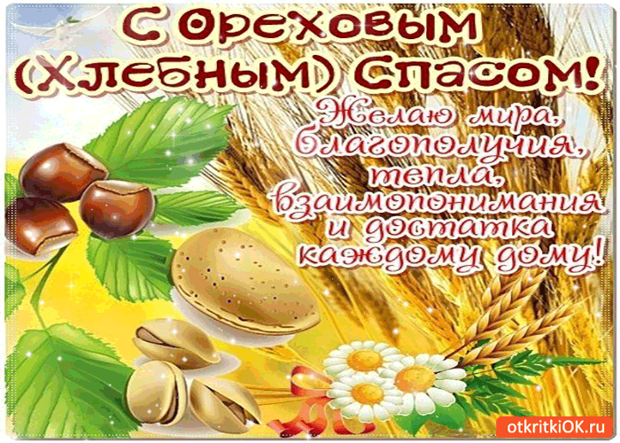 Открытка Открытки с Ореховым Спасом - Открытка с орехами и зелеными листьями | Красивая открытка #77