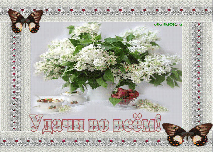 Открытка Удачи - Открытка с цветущей бузой и клубникой | Красивая открытка #138