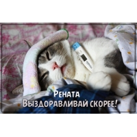 Открытка открытки с именем Рената - Котенок с градусником: Открытка с милым котиком | Красивая открытка #14