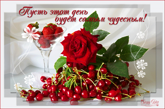 Открытка Хорошего дня - Открытка: Роза, вишня, клубника | Красивая открытка #161