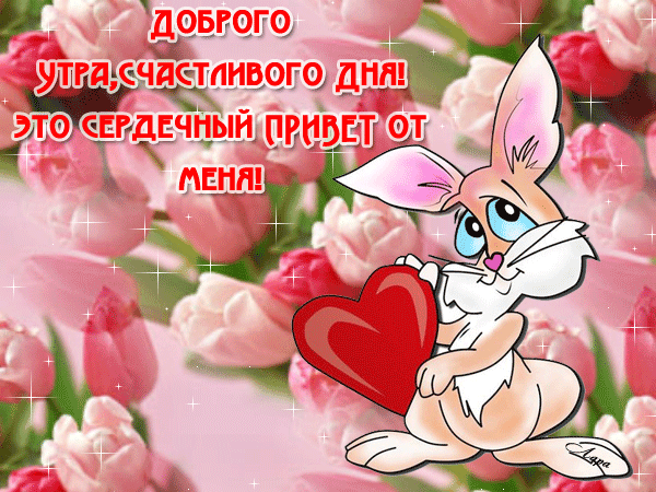 Открытка открытки с добрым утром - Открытка с кроликом и розовыми цветами | Красивая открытка #132