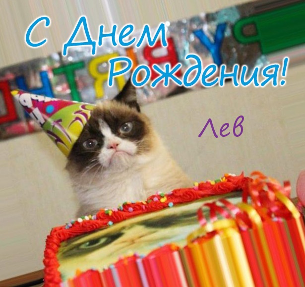 Открытка Открытки с именем Лев  - Кот на день рождения: смешная открытка с тортом | Красивая открытка #9