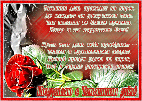 Открытка Татьянин день - Поздравление с Днем: Красные розы, снежинки | Красивая открытка #52