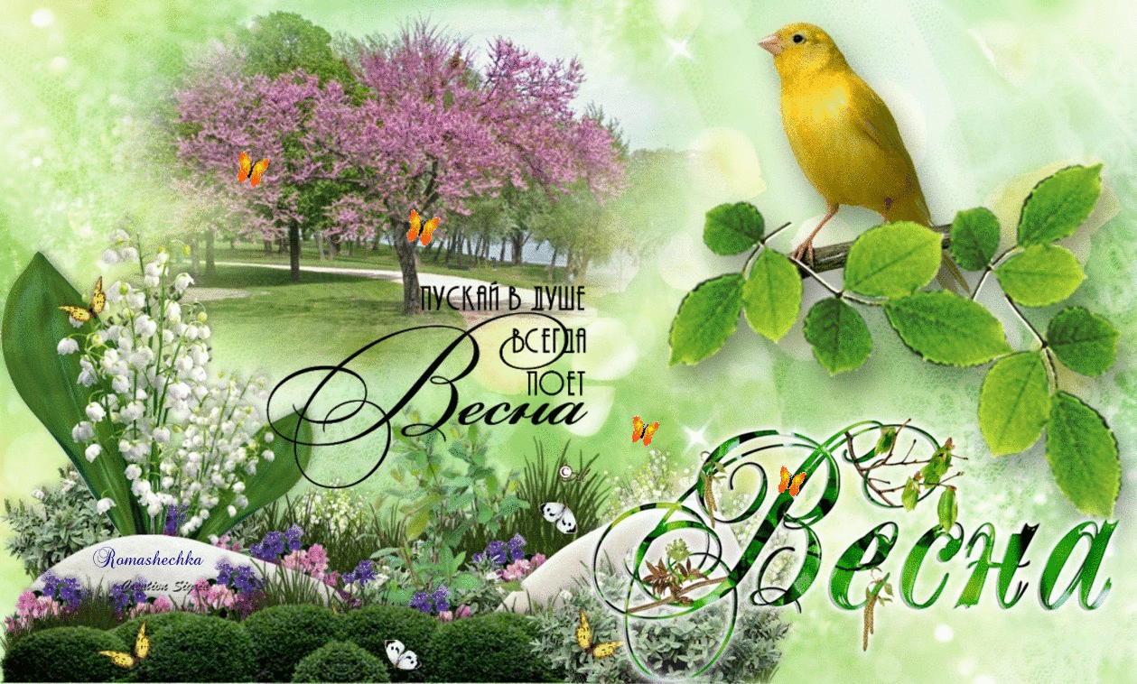 Открытка Открытки весенняя пора - Весенняя открытка: цветы, птичка и надпись "Весна" | Красивая открытка #53