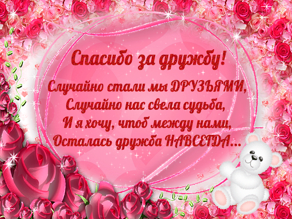 Открытка О дружбе - Открытка с розовыми розами и мишкой | Красивая открытка #122