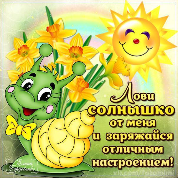 Открытка открытки с пожеланиями хорошего настроения  - Яркая открытка с улиткой и подсолнухами | Красивая открытка #6