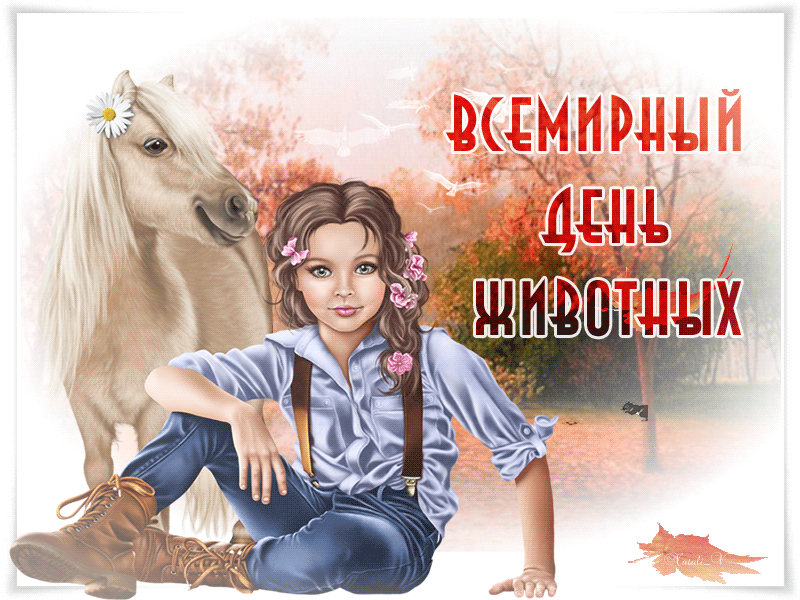 Открытка Открытки с днем защиты животных - Открытка с девочкой и лошадью | Красивая открытка #5