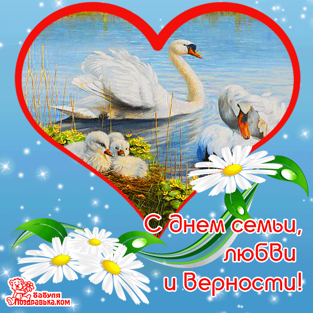 Открытка День семьи, любви и верности - Открытка с лебедями: Семья, любовь и верность | Красивая открытка #24