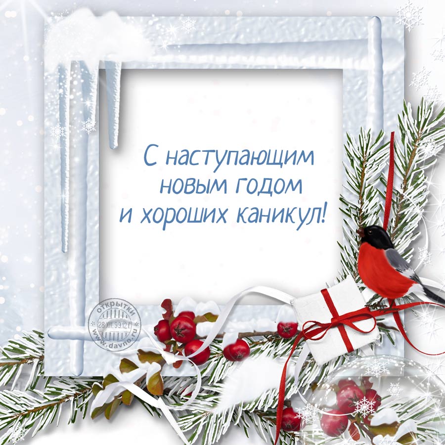 Открытка открытки с зимними каникулами  - Открытка с Новым годом: ель, ягоды, снежинки | Красивая открытка #1