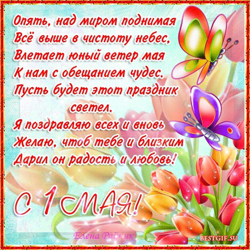 Открытка 1 мая - Поздравление с 1 мая: Цветы, бабочки, открытка | Красивая открытка #325