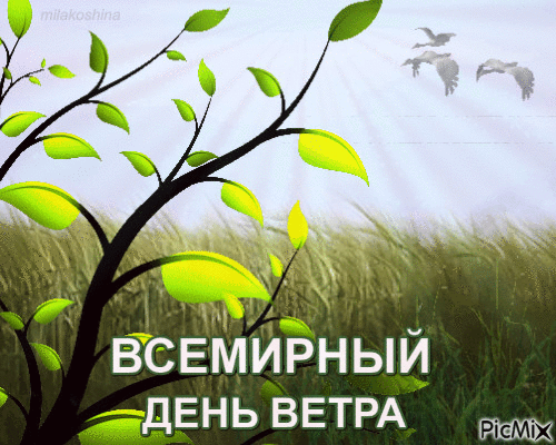 Открытка Всемирный день ветра - Открытка ко Дню ветра: птицы и деревья | Красивая открытка #1