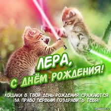 Открытка открытки с именем Лера  - С Днём Рождения! Котики с лазерными мечами! | Красивая открытка #30