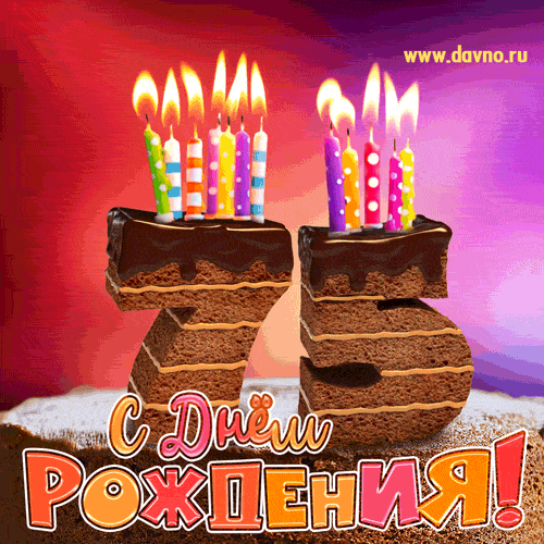 Открытка Открытки на 75 лет - Торт с надписью "С Днём Рождения" и свечами | Красивая открытка #46