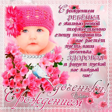Открытка открытки на рождения девочки  - Открытка с рождением ребенка: милый малыш и цветы | Красивая открытка #19