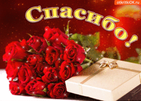 Открытка Спасибо - Букет роз и подарок: Красивая открытка | Красивая открытка #15