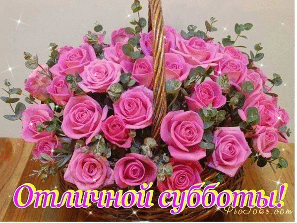 Открытка Открытки на субботу - Корзина с розовыми розами | Красивая открытка #96