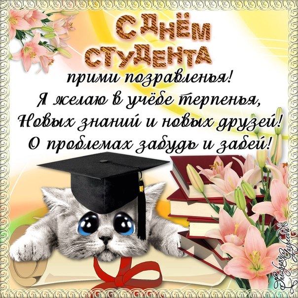 Открытка День студента - Открытка с котенком в выпускной шапке | Красивая открытка #132