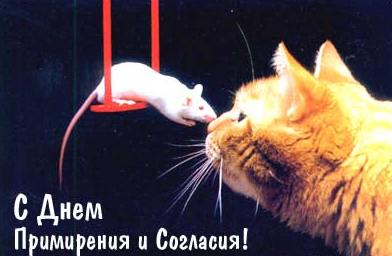 Открытка День согласия и примирения  - Открытка: Кошка и мышь, День примирения | Красивая открытка #3