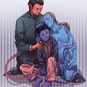 Открытка открытки с мистик  - Семейная открытка: синий мужчина, женщина и мальчик | Красивая открытка #10
