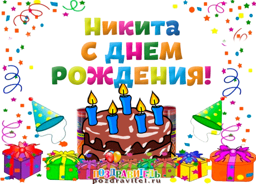 Открытка Открытки с именем Никита - Открытка с днем рождения: торт, свечи, подарки | Красивая открытка #27