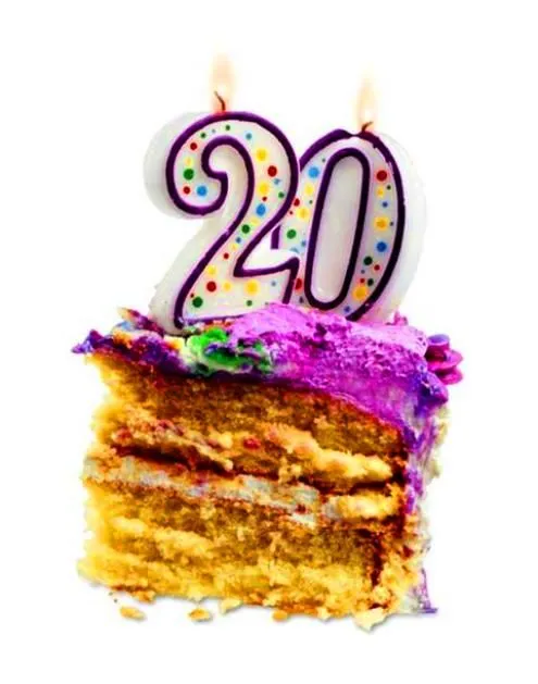 Открытка Открытки на 20 лет - Торт со свечой "20" - Праздничная открытка | Красивая открытка #48