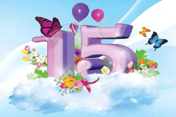 Открытка Открытки на 15 лет - Открытка с цифрой 15, цветами и бабочками | Красивая открытка #114
