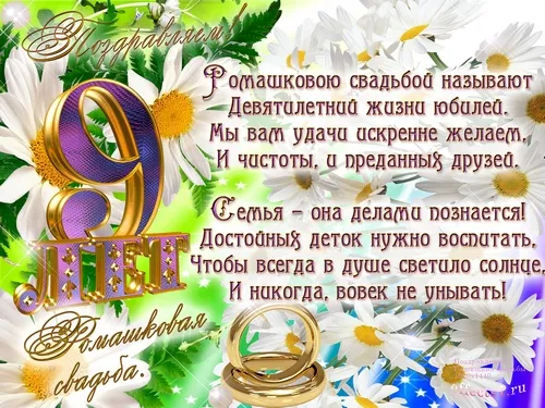 Открытка Открытки на Фаянсовую/Ромашковую свадьбу 9 лет - Обручальные кольца и ромашки: Красивая открытка | Красивая открытка #61