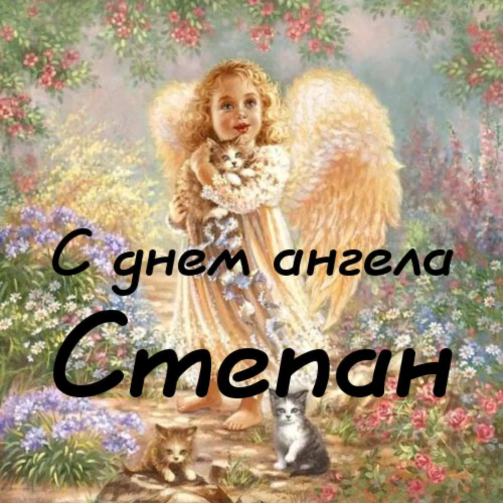 Открытка Открытки с именем Степан - Открытка с ангелом и котятами | Красивая открытка #42