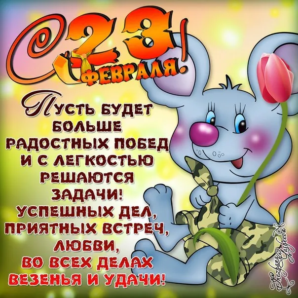 Открытка 23 февраля День защитника отечества - Открытка с синим котенком на фоне февраля и цветов | Красивая открытка #46