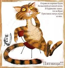 Открытка Открытки на пятницу - Забавная кошка на стуле: открытка с настроением | Красивая открытка #177