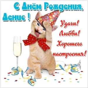 Открытка открытки с именем Денис - Веселый кот на день рождения: смешная открытка | Красивая открытка #127
