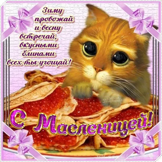 Открытка Масленица - Открытка с котенком и клубникой | Красивая открытка #140