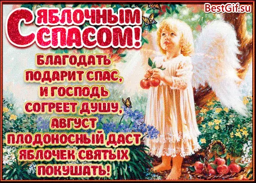 Открытка Яблочный спас - Открытка с ангелом и яблоками - BestGift | Красивая открытка #163