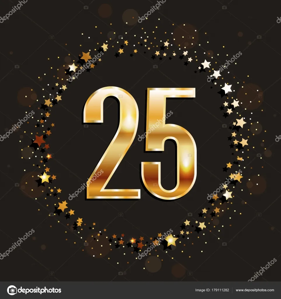 Открытка Открытки на 25 лет - Золотые цифры 25 на черном фоне с блёстками | Красивая открытка #67