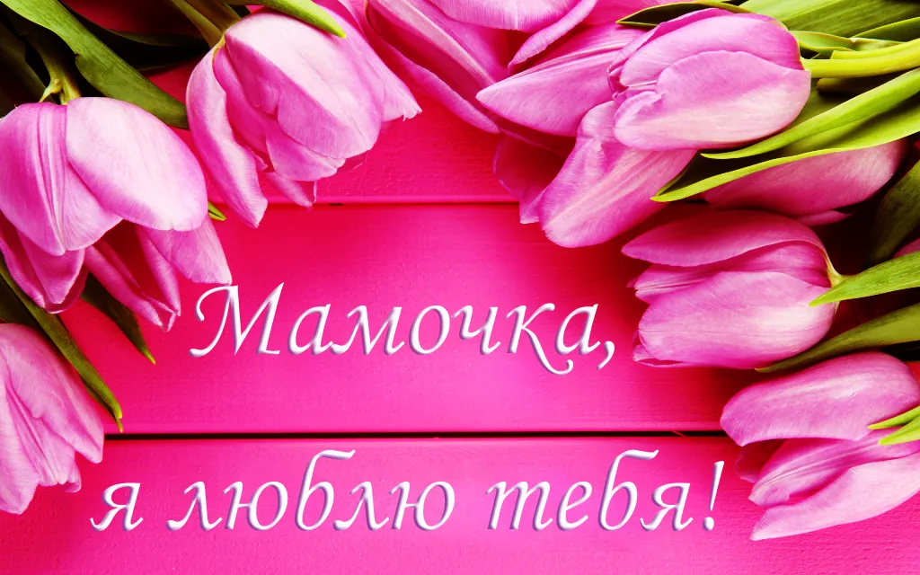 Открытка С Днем Рождения мамочке! - Букет розовых тюльпанов на розовом фоне | Красивая открытка #46