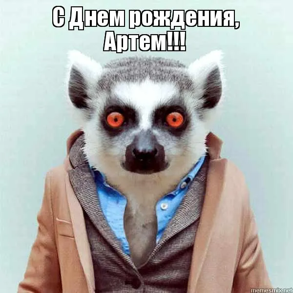 Открытка открытки с именем Артем - Лемур в костюме: смешная открытка | Красивая открытка #262