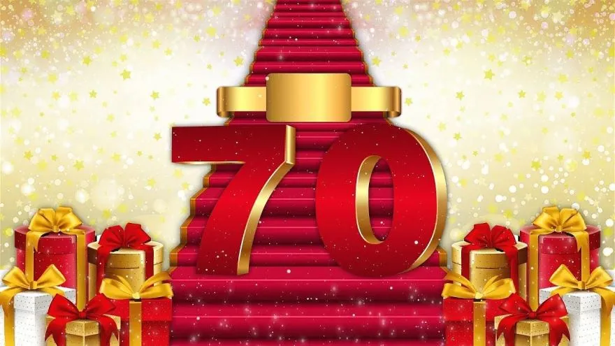 Открытка Открытки на 70 лет - С Днем Рождения! Открытка с цифрой 70 и подарками | Красивая открытка #24