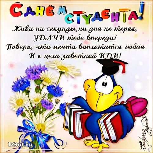 Открытка День студента - Открытка с выпускником и цветами | Красивая открытка #71