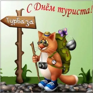 Открытка С Международным днём туризма - Открытка с рыжим туристом и лягушкой | Красивая открытка #38
