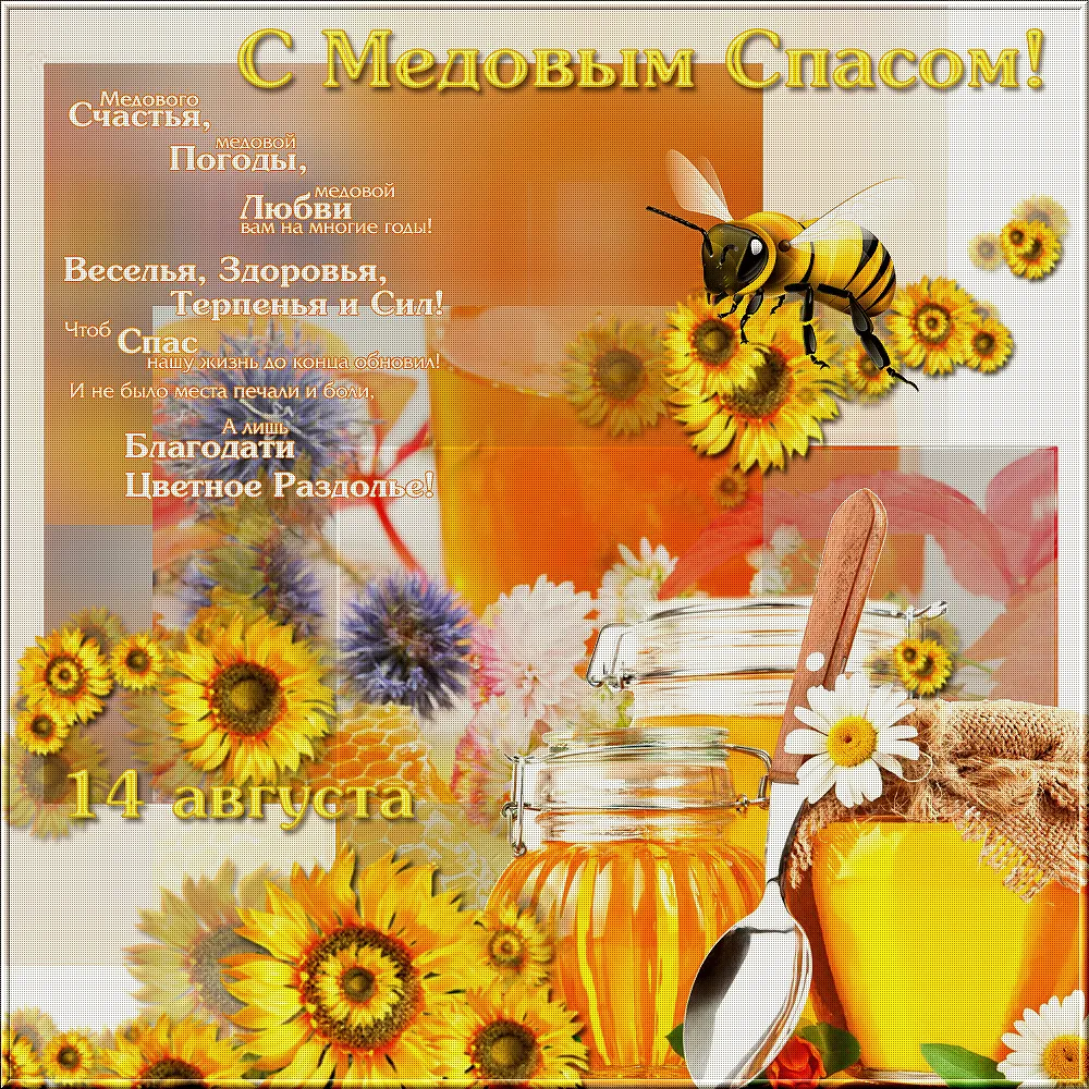 Открытка Медовый спас - Открытка с медом и подсолнухами: С Днем Медосбора! | Красивая открытка #344