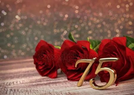 Открытка Открытки на 75 лет - Золотые цифры 75 и красные розы | Красивая открытка #69